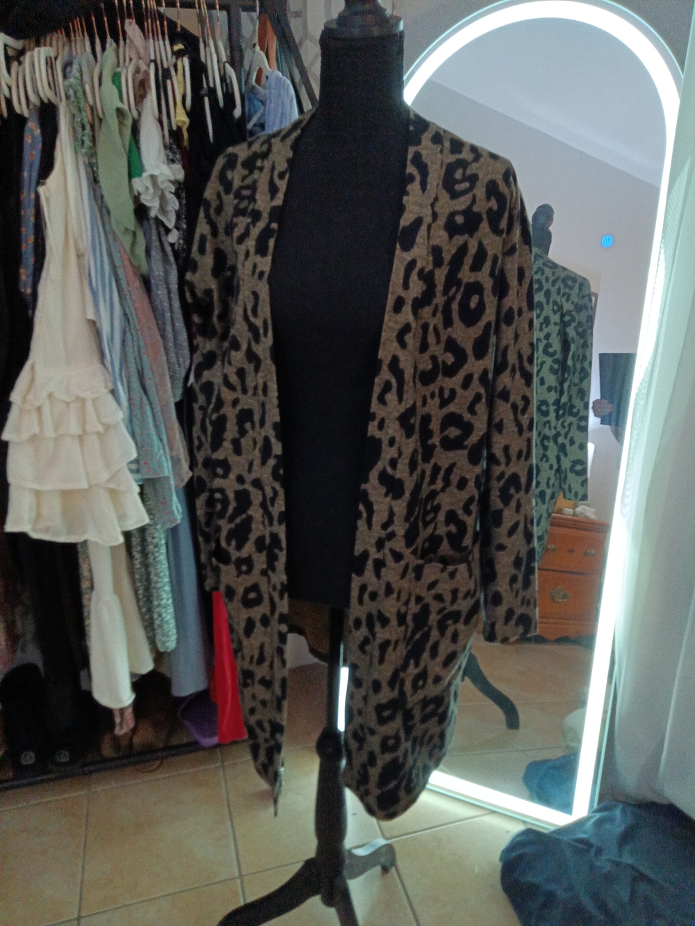 Tickled teal Leopard Print Open-Front Cardigan - Brown & Black